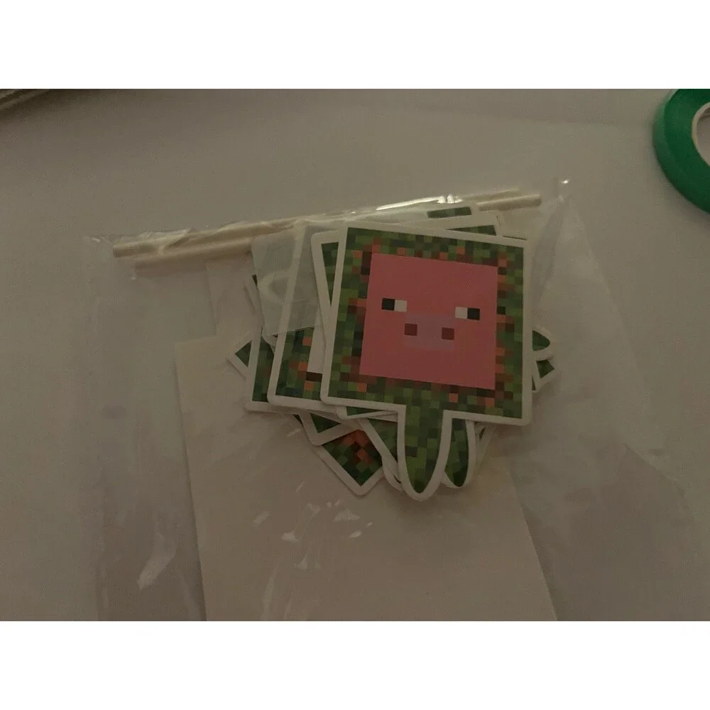 Pixel Birthday Decor Set for Kids Banner, Balloons, Cake Toppers and Ribbon Set